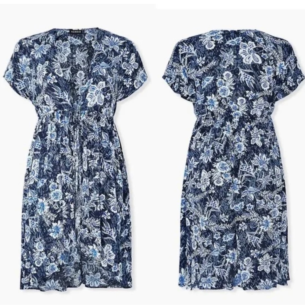TORRID Indigo Floral Kimono Tie Front Size 2X Beach Summer Flowy